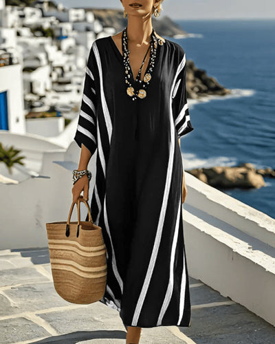 Loose V-Neck Striped Dress