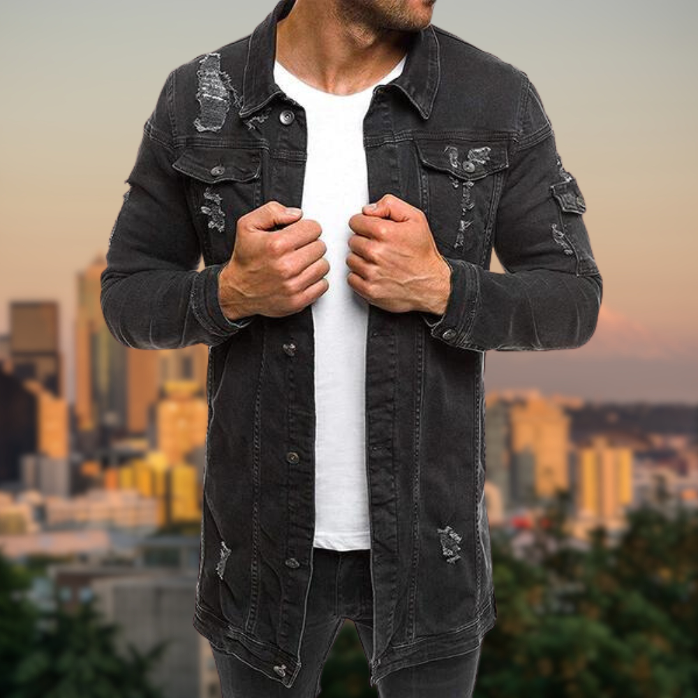 Romina® | Mid-length ripped denim jacket