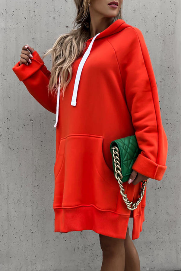 Frederika® | Casual solid tops with drawstring and pockets and hooded collar