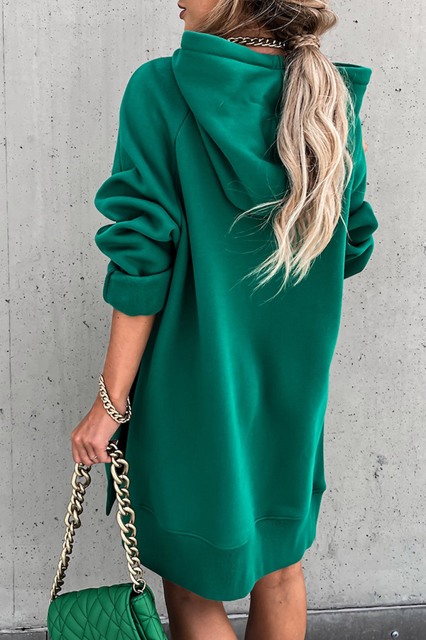 Frederika® | Casual solid tops with drawstring and pockets and hooded collar