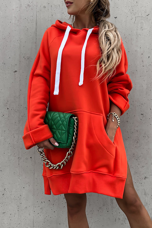 Frederika® | Casual solid tops with drawstring and pockets and hooded collar