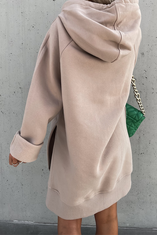 Frederika® | Casual solid tops with drawstring and pockets and hooded collar