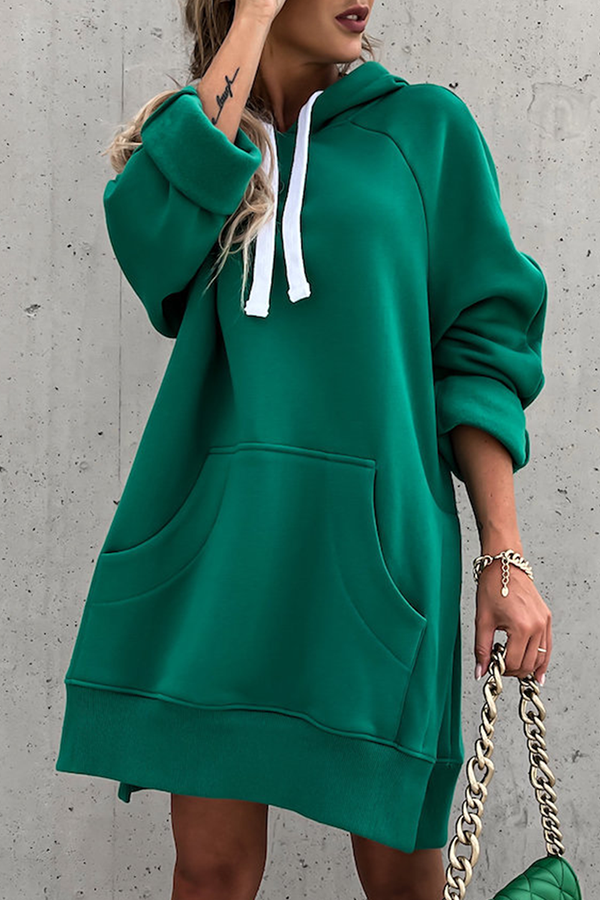 Frederika® | Casual solid tops with drawstring and pockets and hooded collar