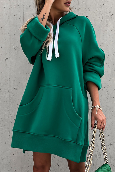 Frederika® | Casual solid tops with drawstring and pockets and hooded collar