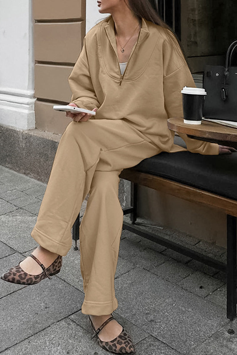 Florencia® | Street Daily zip turn-down collar long sleeve two-piece suit