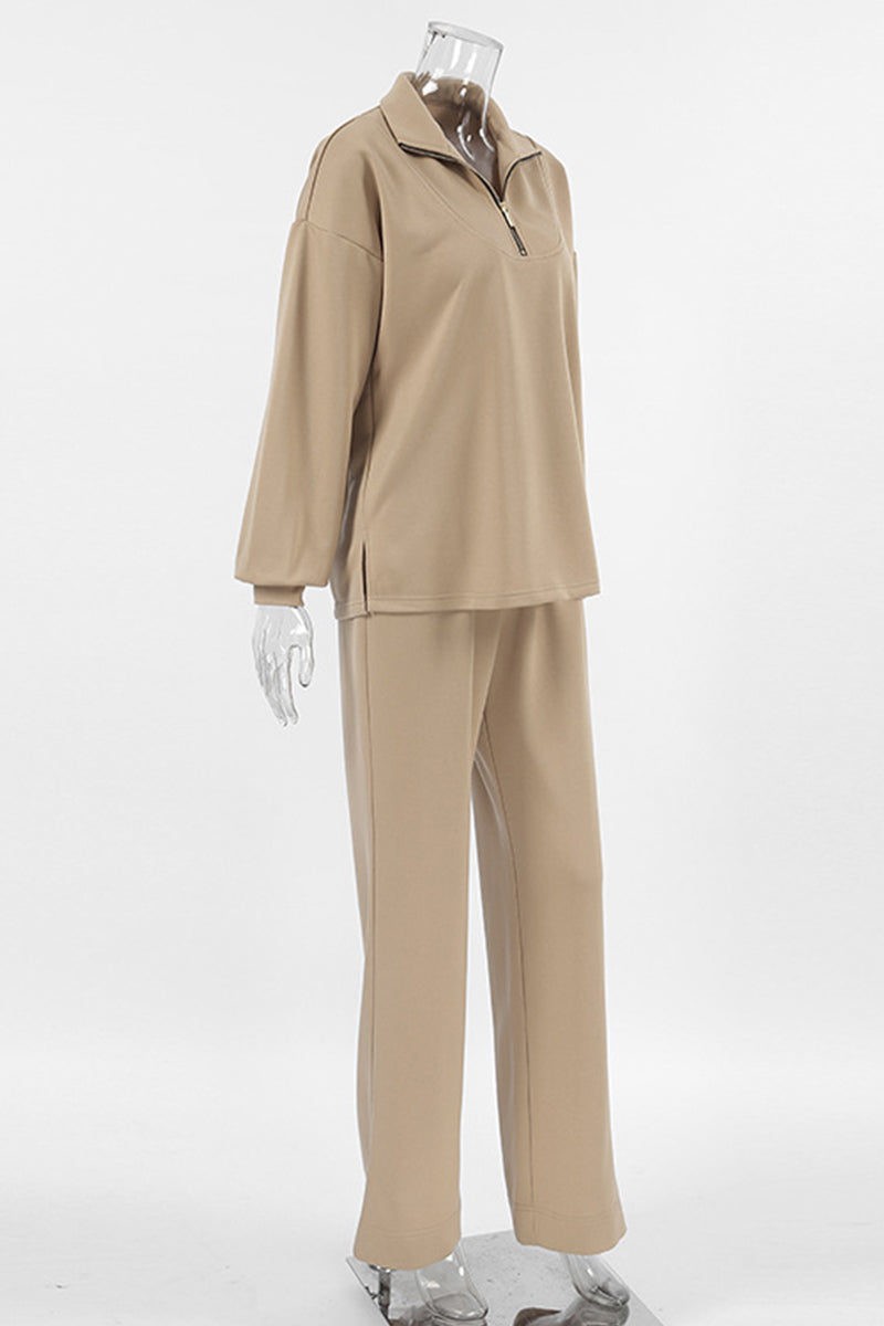 Florencia® | Street Daily zip turn-down collar long sleeve two-piece suit