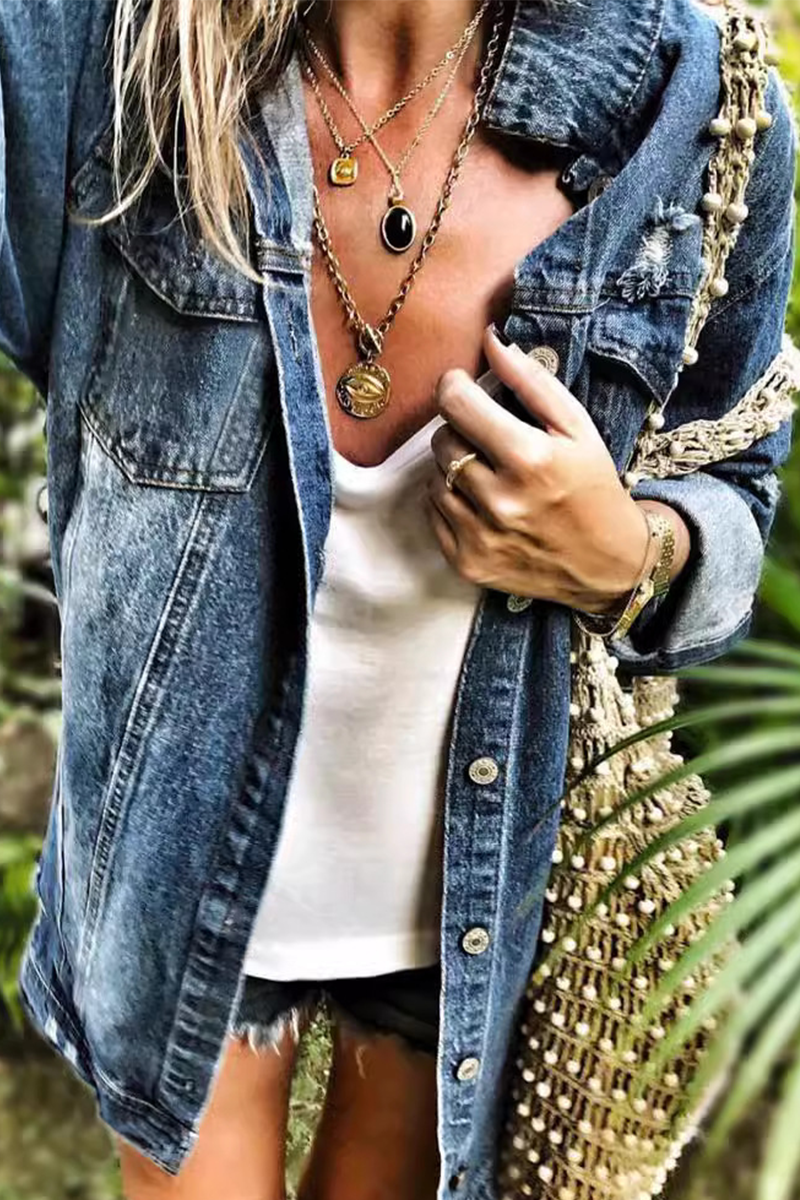Francisca® | Casual street outerwear with a ripped turn-down collar and a distressed effect
