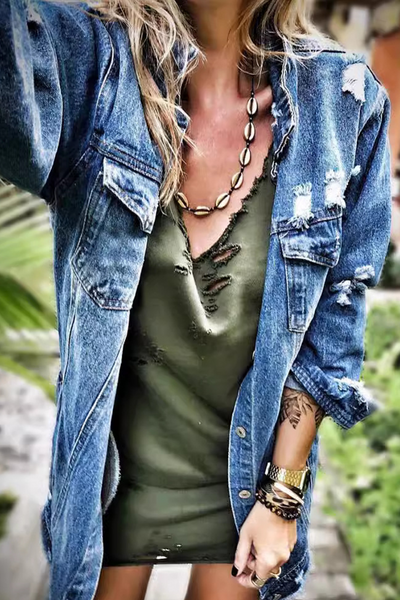 Francisca® | Casual street outerwear with a ripped turn-down collar and a distressed effect