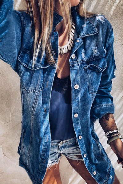 Francisca® | Casual street outerwear with a ripped turn-down collar and a distressed effect
