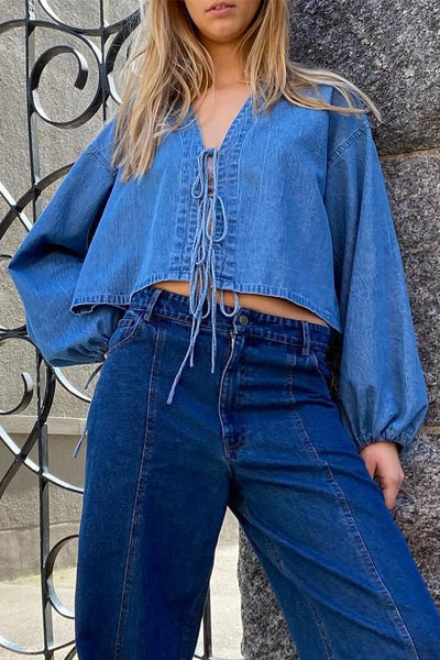 Franziska® | Casual solid color outerwear with lace-up and V-neck