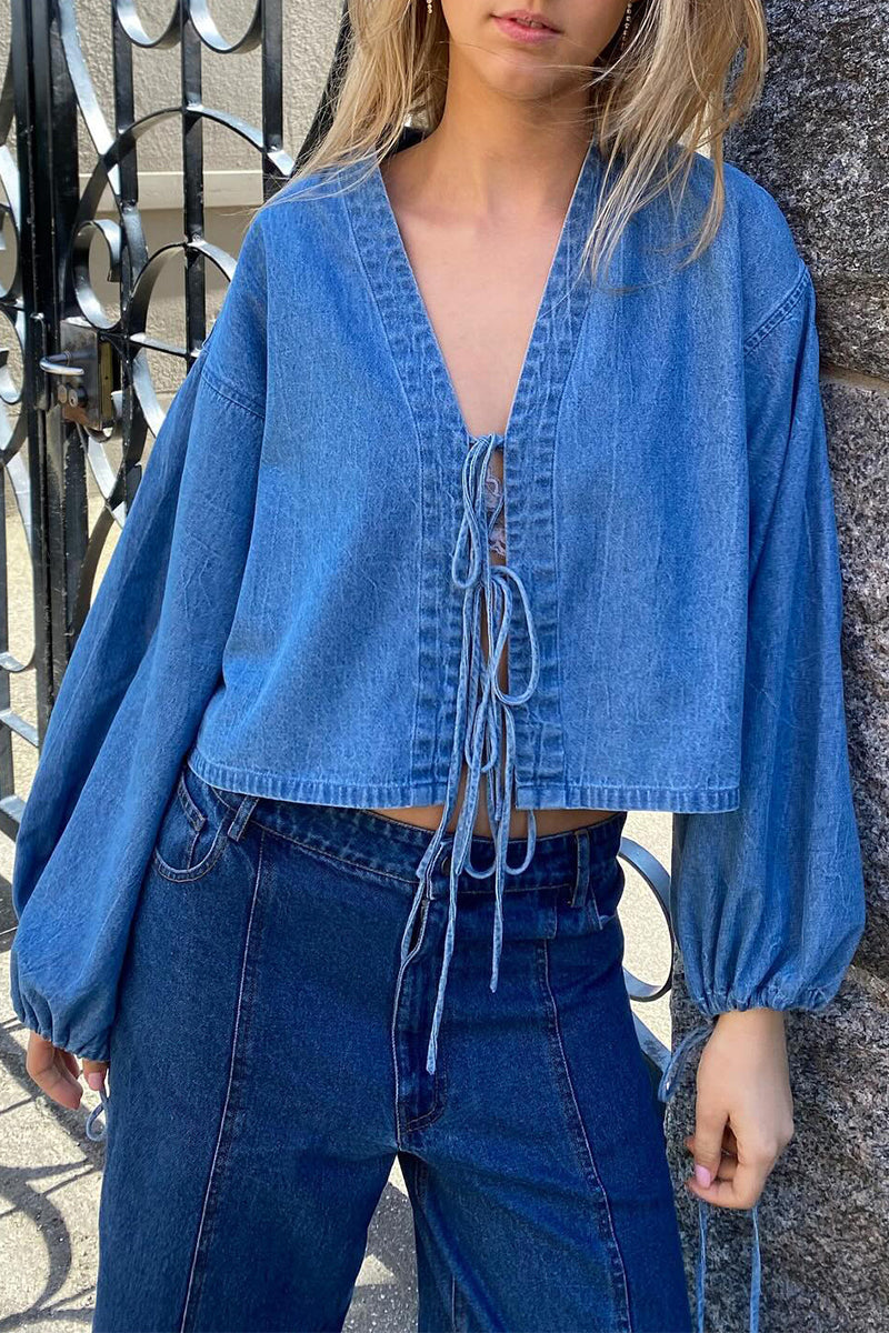 Franziska® | Casual solid color outerwear with lace-up and V-neck