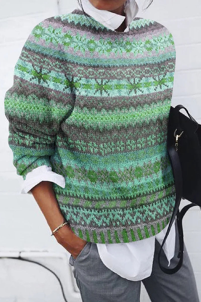 Frida® | Casual printed striped contrast O-neck tops