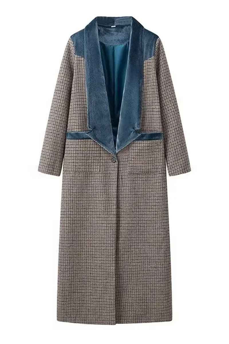 Frieda® | Casual outerwear with street plaid patchwork contrast turn-down collar