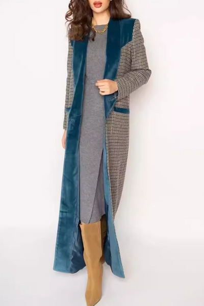 Frieda® | Casual outerwear with street plaid patchwork contrast turn-down collar