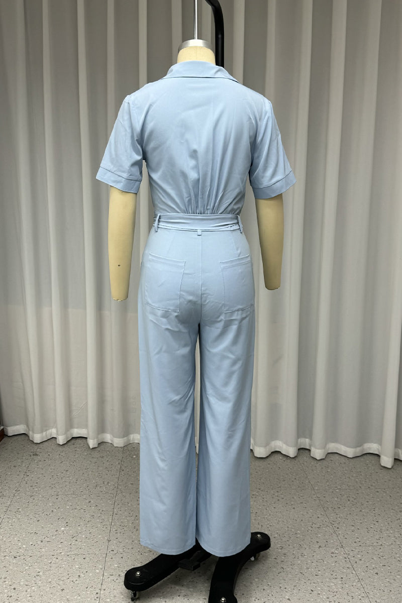 Guillermina® | Casual, daily, loose jumpsuits with pockets and lace-up buttons and turn-down collar