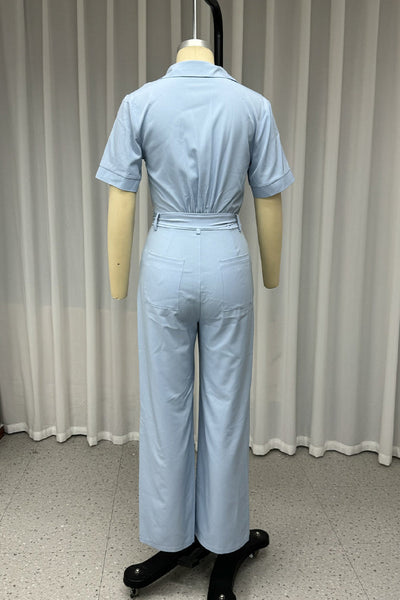 Guillermina® | Casual, daily, loose jumpsuits with pockets and lace-up buttons and turn-down collar