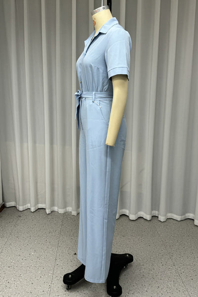 Guillermina® | Casual, daily, loose jumpsuits with pockets and lace-up buttons and turn-down collar