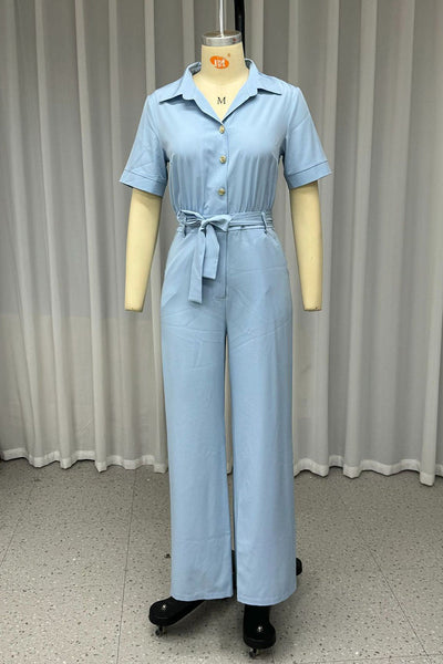 Guillermina® | Casual, daily, loose jumpsuits with pockets and lace-up buttons and turn-down collar