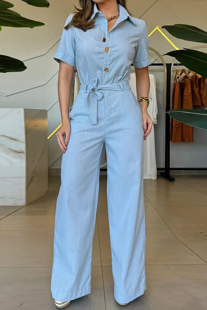 Guillermina® | Casual, daily, loose jumpsuits with pockets and lace-up buttons and turn-down collar