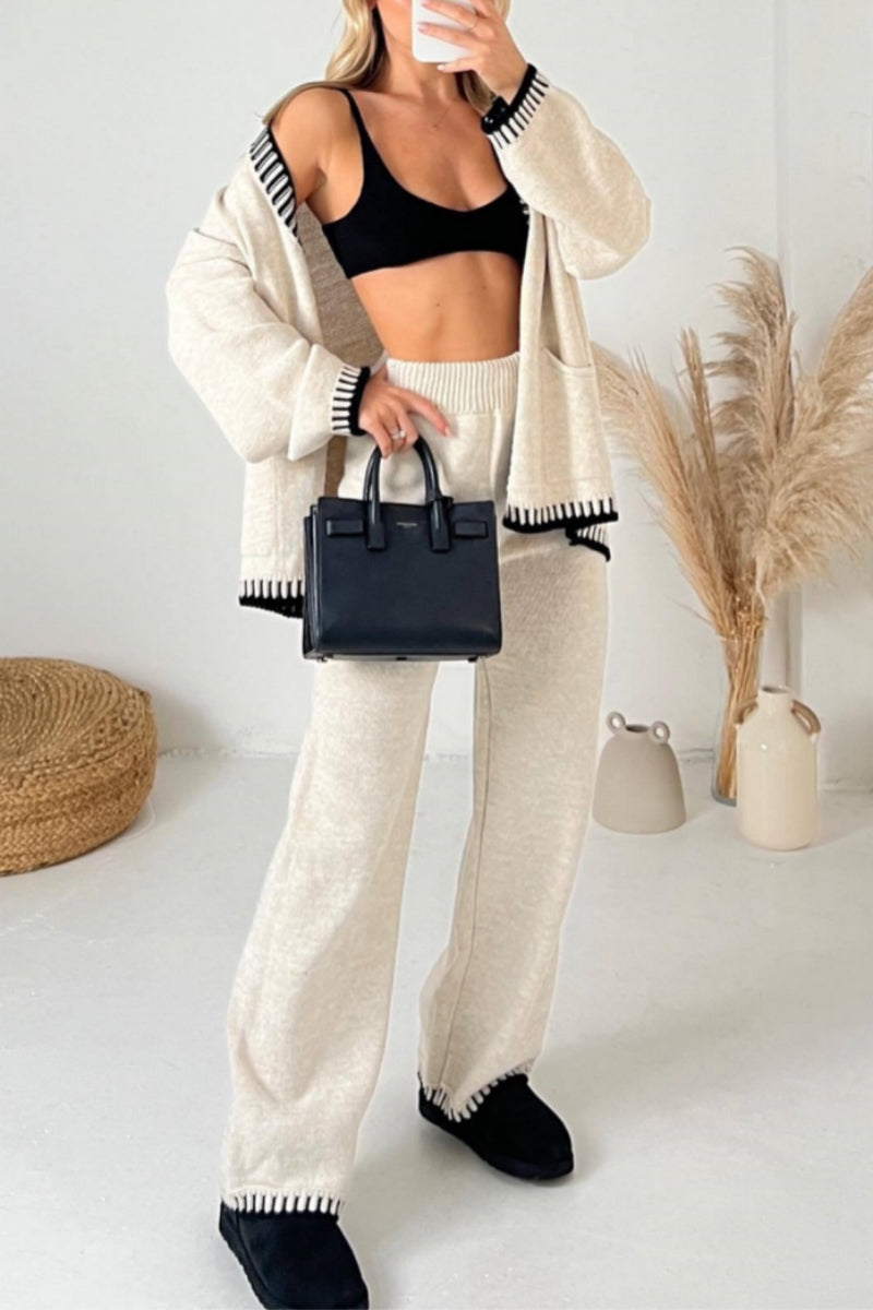 Jade® | Casual Patchwork Button Up V Neck Long Sleeve Two Piece Set