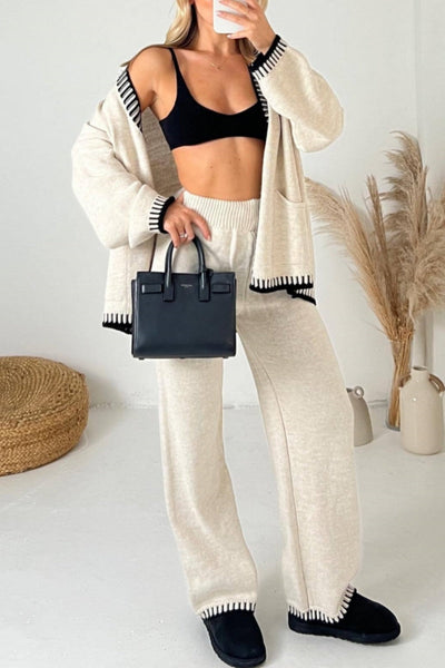 Jade® | Casual Patchwork Button Up V Neck Long Sleeve Two Piece Set