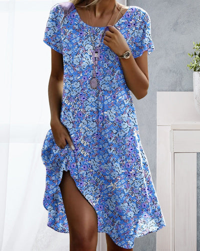 Round Neck Short Sleeve Floral Print Dress
