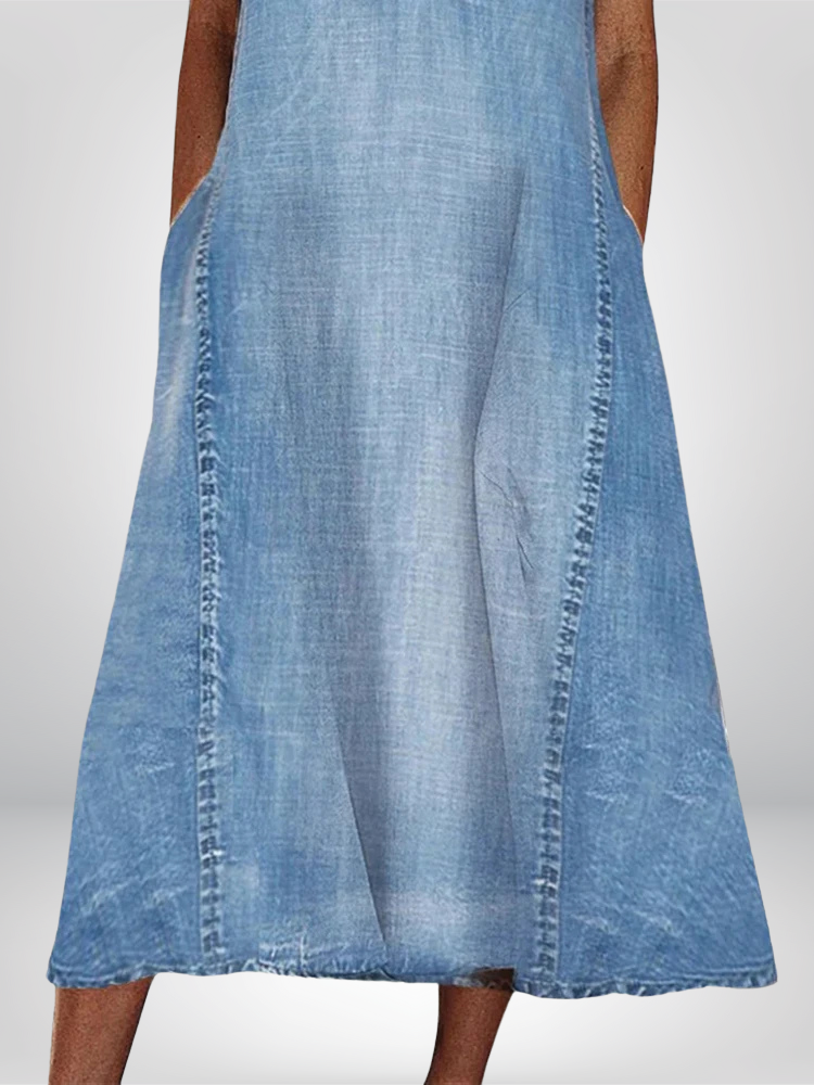 Joanne | Sleeveless Denim Dress with V-Neck & A-Line Fit