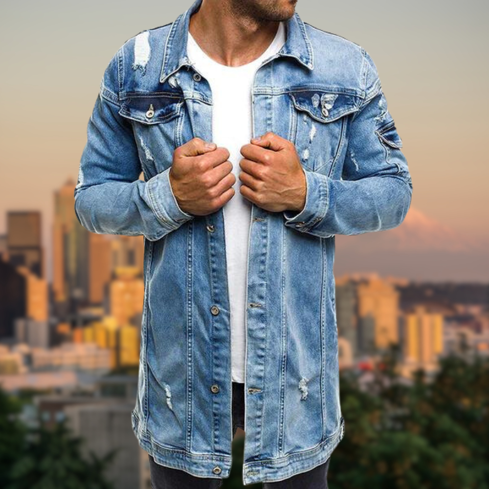 Romina® | Mid-length ripped denim jacket