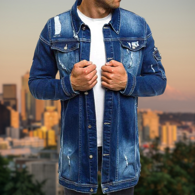 Romina® | Mid-length ripped denim jacket