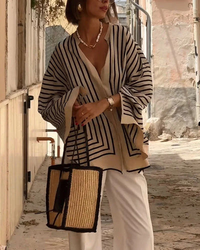 Casual Split Stripe Shirt
