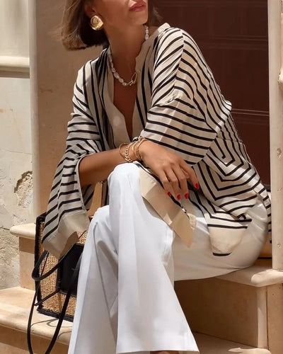 Casual Split Stripe Shirt