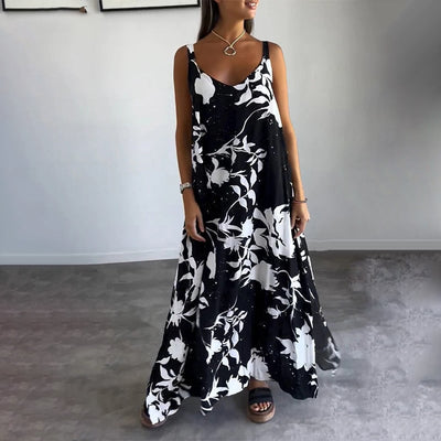 Yvela | Sleeveless Cotton Dress with Floral Patterns