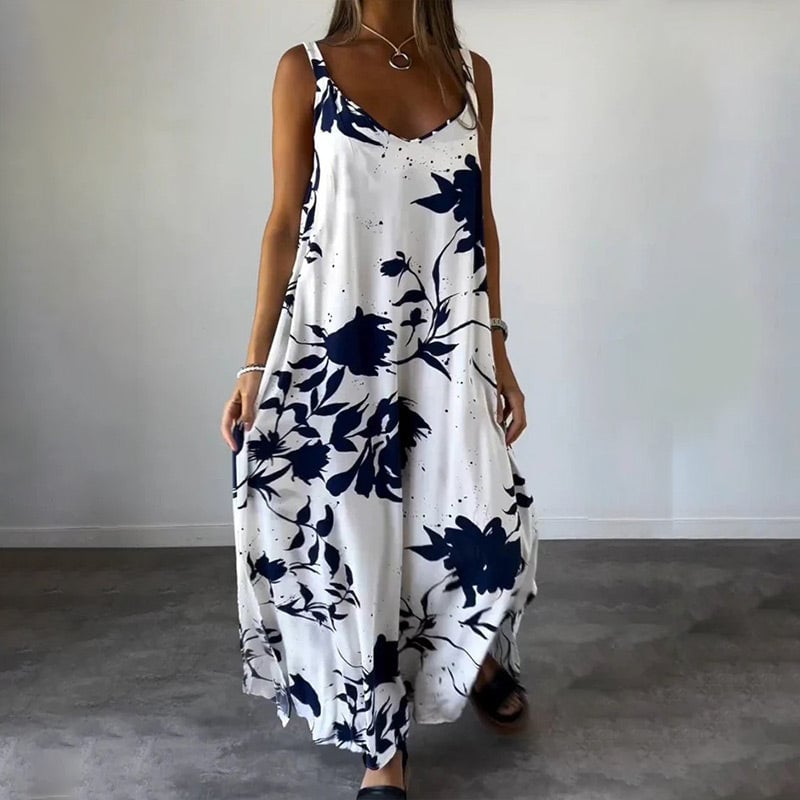 Yvela | Sleeveless Cotton Dress with Floral Patterns